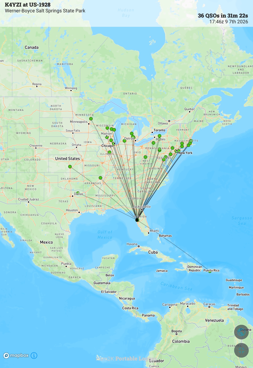 Activation contact map concentrated across eastern North America